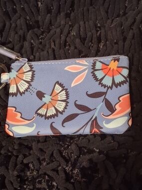 Vera Bradley Sky Blue Floral Zip Card Case with Keyring